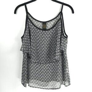 METROPOLIS‎ COMPANY Strap Sleeveless Layered Top Blouse Geometric Sheer SMALL